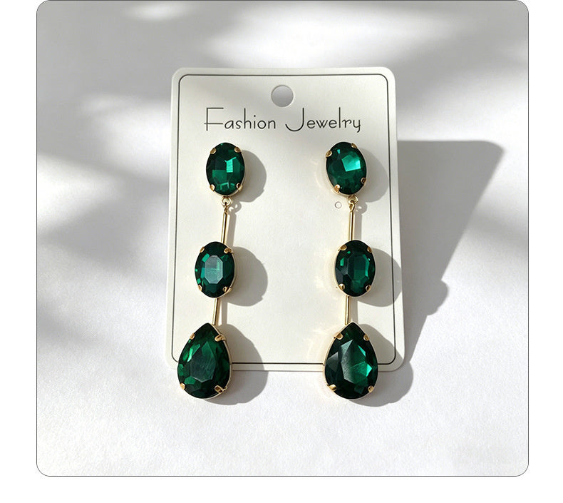 Gradient color stone long earrings, light luxury and elegant, versatile for dating