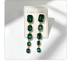 Palace-style rectangular colored diamond long drop gemstone pendant earrings, suitable for evening gowns, light luxury earrings