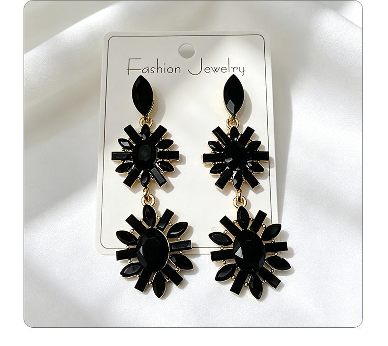 Multi-color rhinestone flower earrings, light luxury and versatile