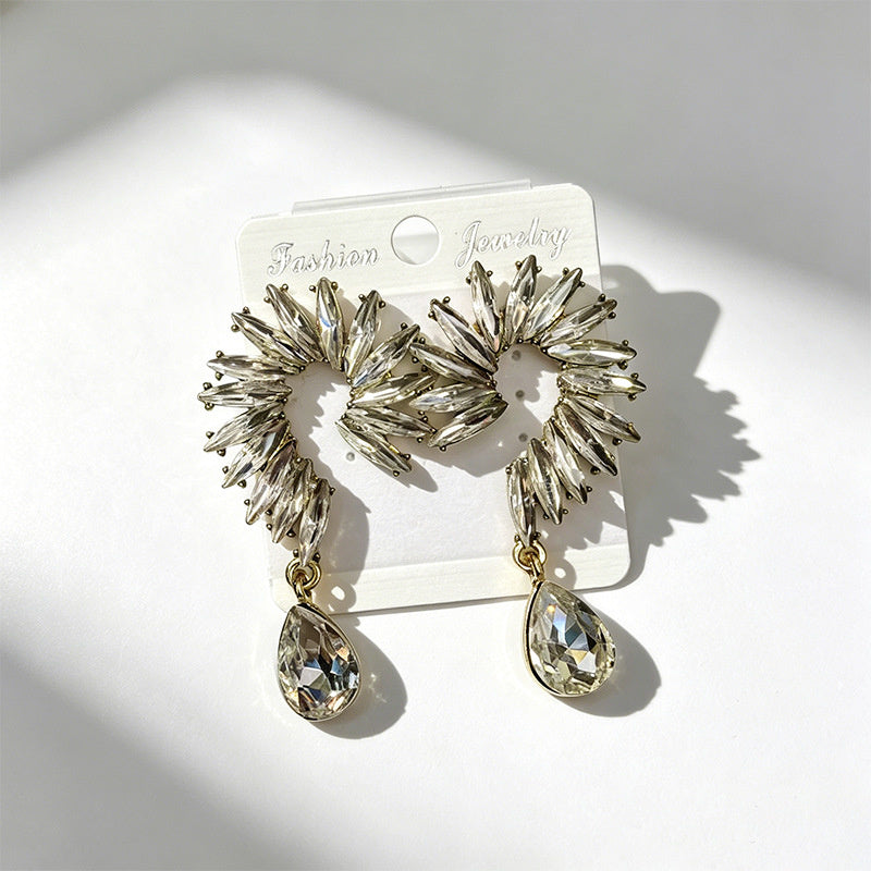 Colorful Stone Water High-End Long Drop Earrings, Versatile Metal Jewelry