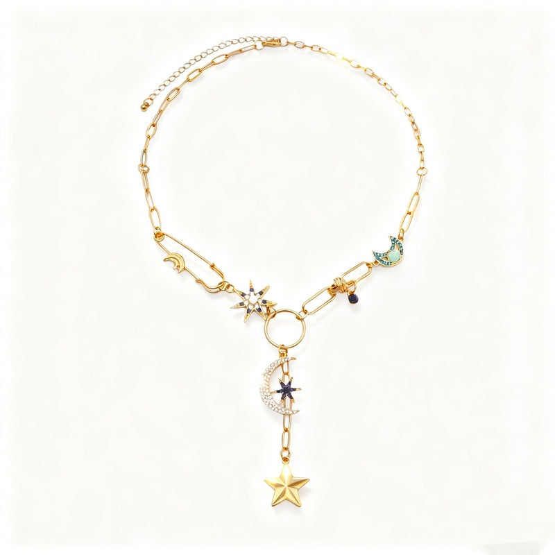 Y2K style star evil eye pendant necklace, exquisite and elegant niche collarbone chain, light luxury fashion accessory