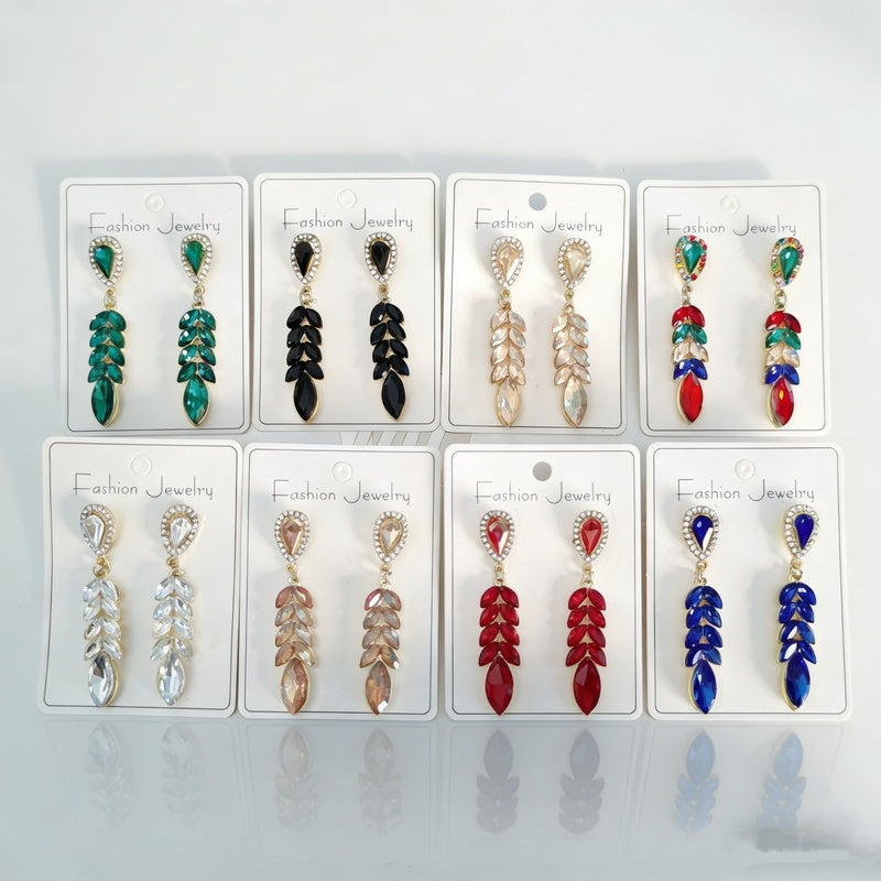 Colorful diamond tassel wheat ear long earrings, fashionable and high-end, exaggerated party statement earrings