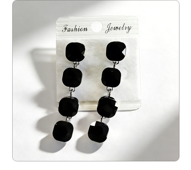 Multi-color beaded long water drop crystal earrings, fashionable, simple, versatile and elegant earrings