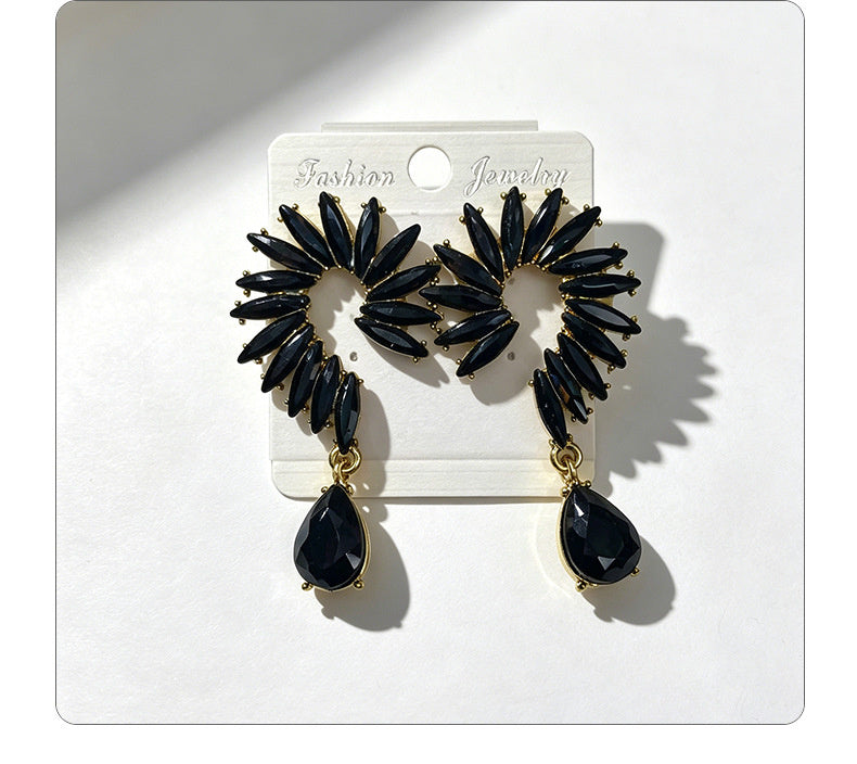 Colorful Stone Water High-End Long Drop Earrings, Versatile Metal Jewelry
