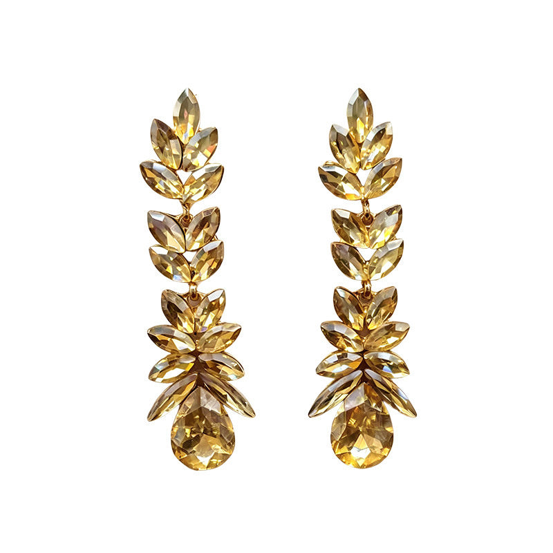 Colorful crystal wheat ear long water drop earrings, dress accessories, stage performance earrings