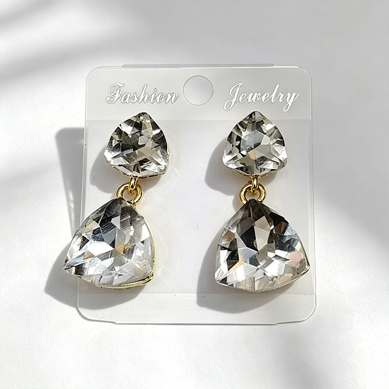 Light luxury style teardrop-shaped faceted crystal multi-layered design earrings, elegant and versatile accessories for everyday wear