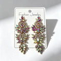 Colorful diamond wheat ear long earrings, niche light luxury design, stylish and versatile earrings