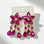 Colorful Gemstone Flower Long Tassel Rhinestone Drop Earrings Fashionable Trendy Women's Ear Accessories