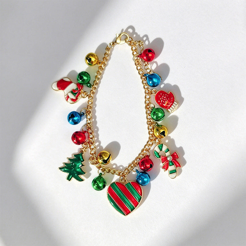 Cartoon snowflake bell-shaped Christmas bracelet, colorful oil-drip holiday atmosphere accessory