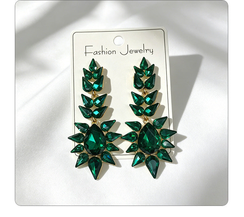Black rhinestone flame earrings with an exaggerated, grand, and high-end feel