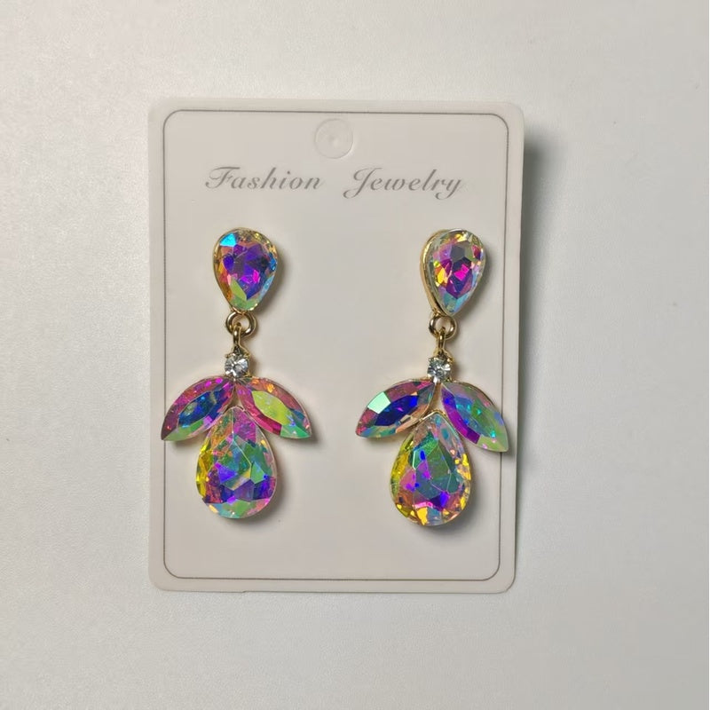 Diamond-studded multi-layered leaf drop earrings, high-end earrings
