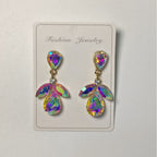 Diamond-studded multi-layered leaf drop earrings, high-end earrings