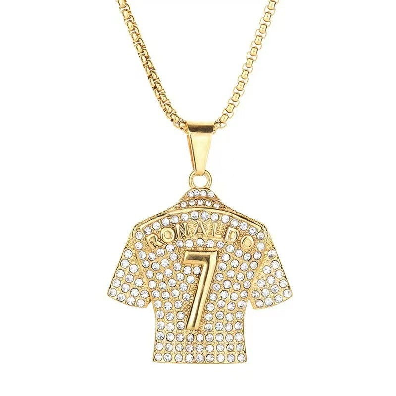 World Cup Football Event Merchandise Street Hip-Hop Stainless Hollowed-Out Messi and Ronaldo Military Badge Pendant Titanium Steel Necklace