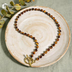 Boho Tiger's Eye Beaded Toggle Necklace| Gold Accents, Courage Protection Healing Crystal Statement Jewelry Gift for Her