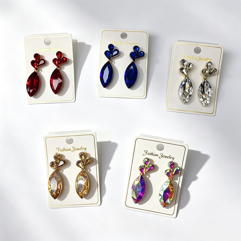 Stage performance dress accessories, multi-color crystal drop long earrings, evening party earrings
