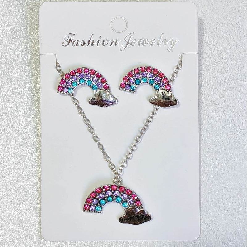 Earring and set, fashionable children's cute cartoon fresh style earrings, light luxury necklace accessories