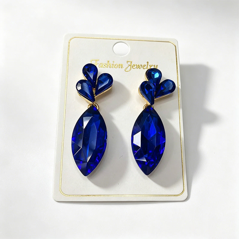 Stage performance dress accessories, multi-color crystal drop long earrings, evening party earrings