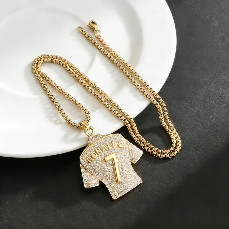World Cup Football Event Merchandise Street Hip-Hop Stainless Hollowed-Out Messi and Ronaldo Military Badge Pendant Titanium Steel Necklace