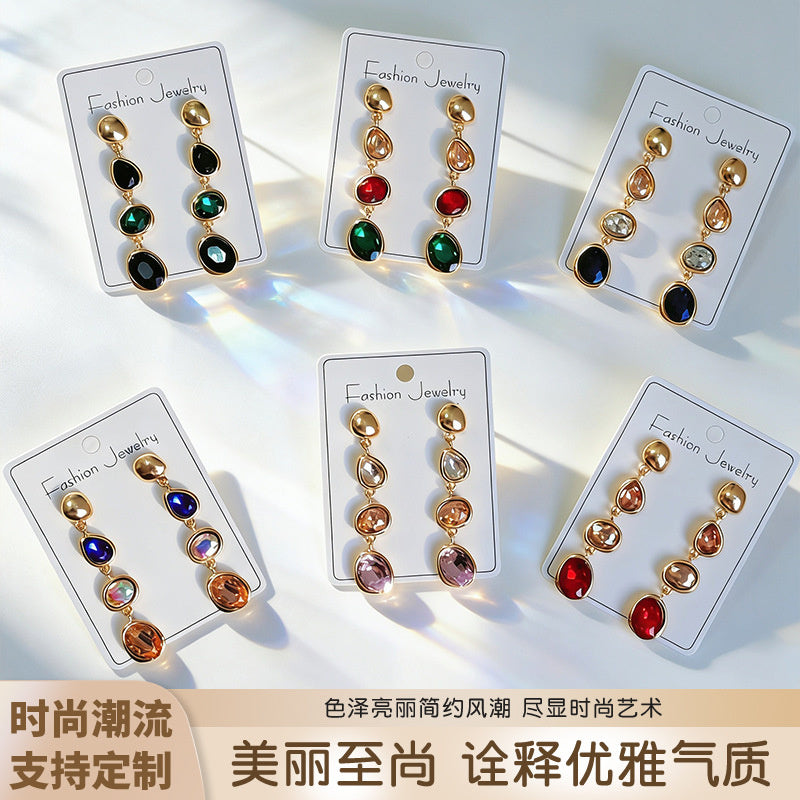 Fashionable, simple, elegant, niche, high-end, light luxury, fresh and colorful long tassel earrings