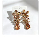 Floral waterdrop rhinestone long elegant multi-color crystal drop earrings, accessories for dress and banquet