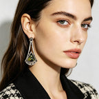 Fan-shaped triangular pattern gemstone ear hook crackle stone pendant niche everyday wear earrings