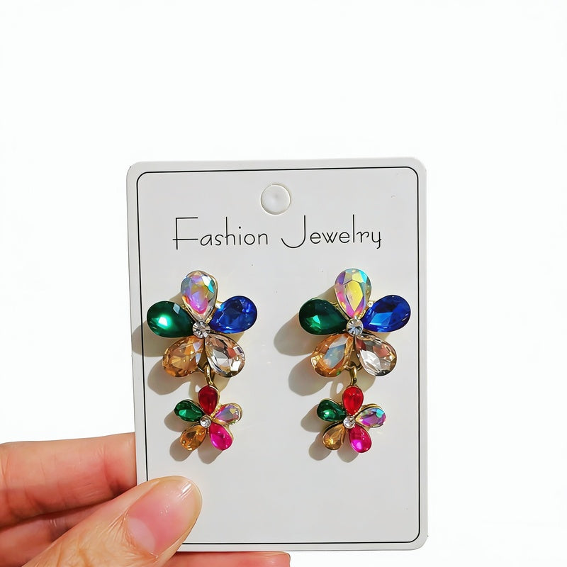 French-style light luxury creative unique champagne-colored zircon flower niche versatile fashion earrings