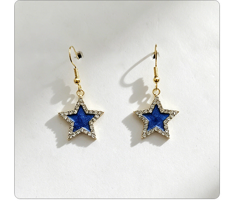 Star-shaped alloy jewelry set with colored diamond inlays oil-drip color scheme, women's necklace and earrings