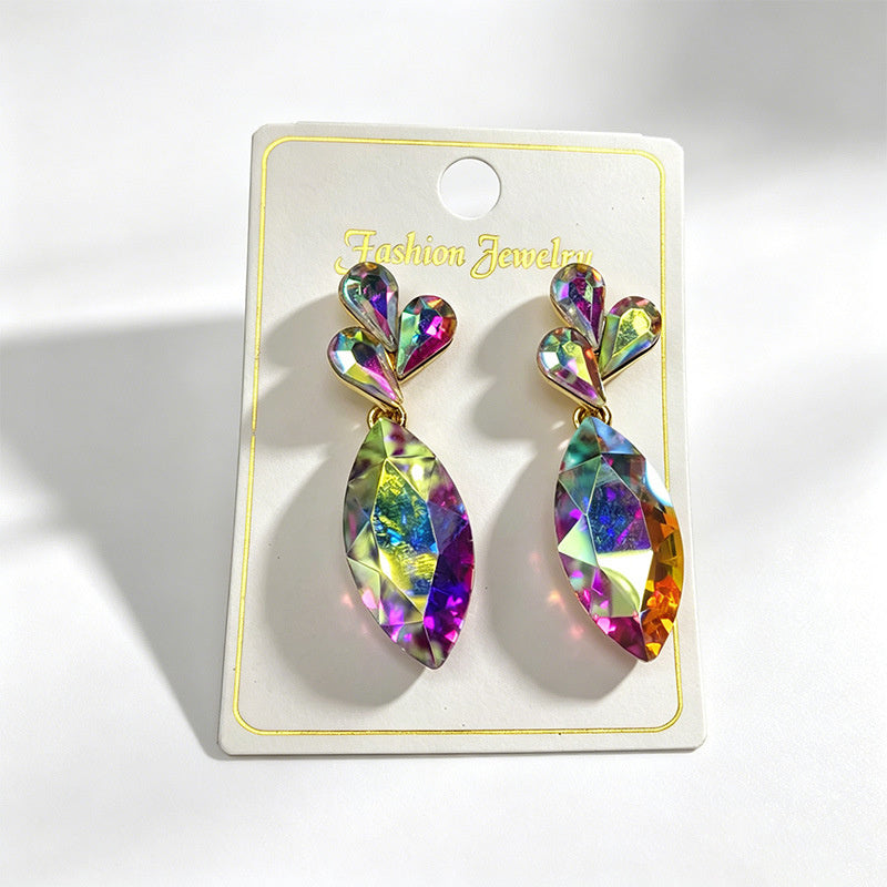Stage performance dress accessories, multi-color crystal drop long earrings, evening party earrings