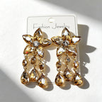 Colorful Gemstone Flower Long Tassel Rhinestone Drop Earrings Fashionable Trendy Women's Ear Accessories