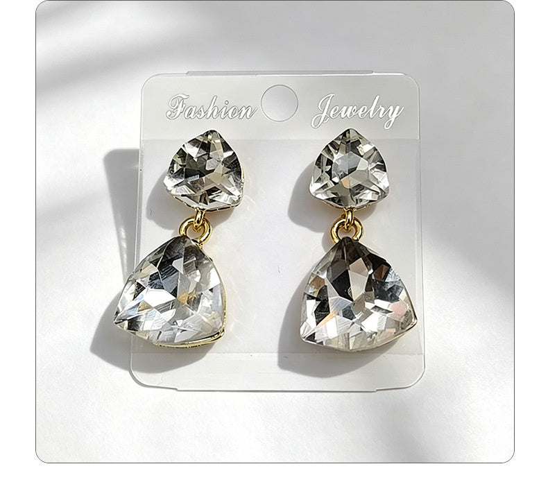 Light luxury style teardrop-shaped faceted crystal multi-layered design earrings, elegant and versatile accessories for everyday wear