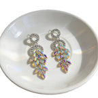 Full zirconia-studded leaf tassel pendant women, suitable for prom and evening parties, high-end fashion earrings