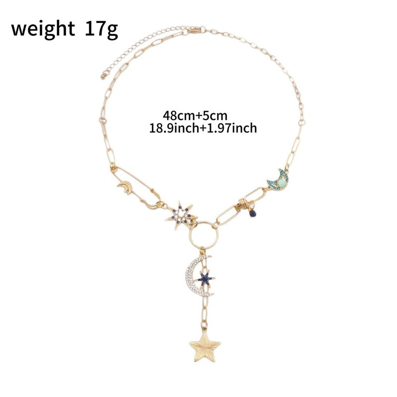 Y2K style star evil eye pendant necklace, exquisite and elegant niche collarbone chain, light luxury fashion accessory