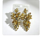 Colorful leaf rhinestone diamond-studded elegant long drop earrings, Hong Kong style party accessories