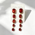 Palace-style rectangular colored diamond long drop gemstone pendant earrings, suitable for evening gowns, light luxury earrings