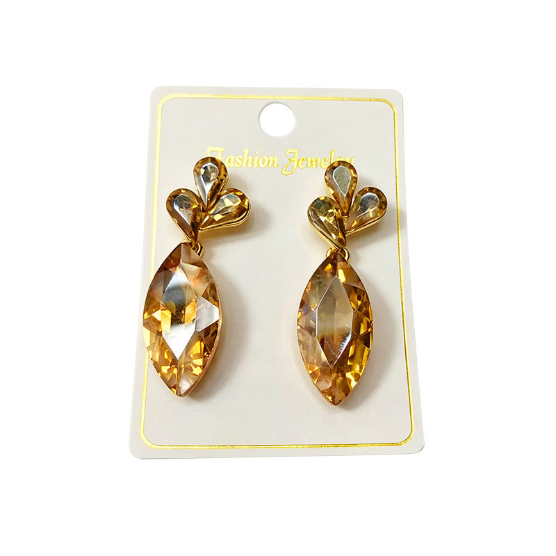 Stage performance dress accessories, multi-color crystal drop long earrings, evening party earrings