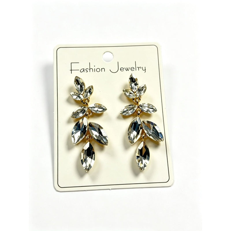 Fashionable and elegant leaf crystal earrings, long tassels, high-end versatile earrings for women, available in multiple colors