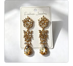 Colorful Crystal Leaf Long Earrings, Luxurious Palace-Style Exquisite Atmosphere Fashion Earrings