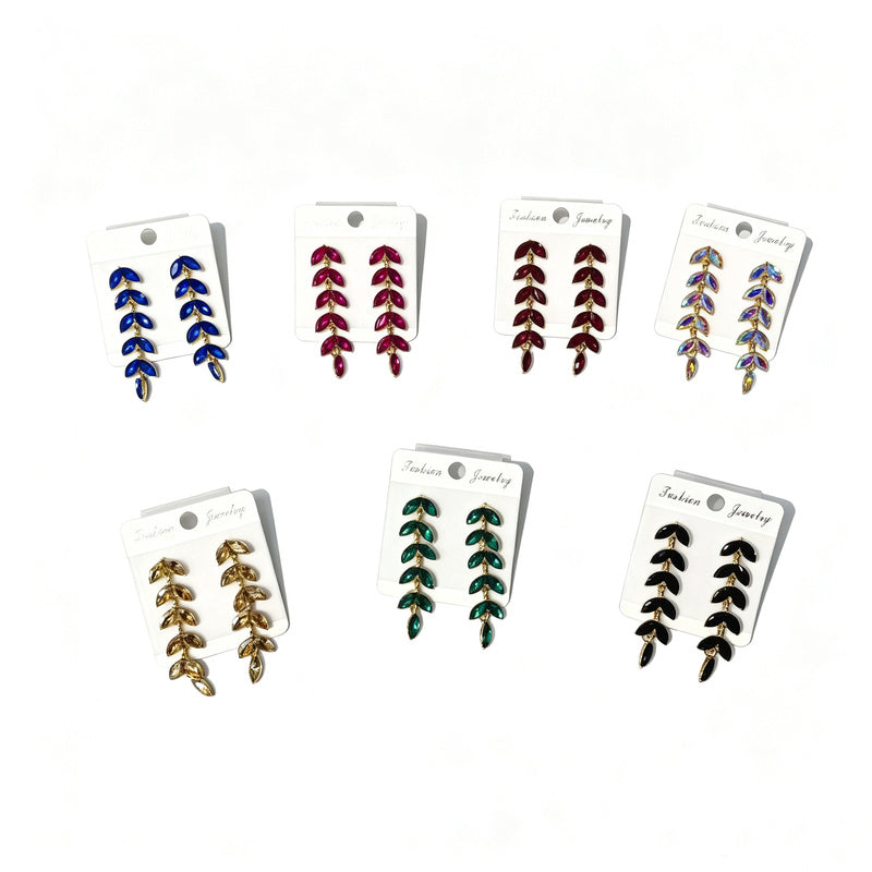 Wind leaf for women, long tassel crystal earrings, high-end earrings