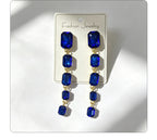 Palace-style rectangular colored diamond long drop gemstone pendant earrings, suitable for evening gowns, light luxury earrings