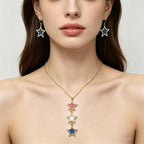Star-shaped alloy jewelry set with colored diamond inlays oil-drip color scheme, women's necklace and earrings