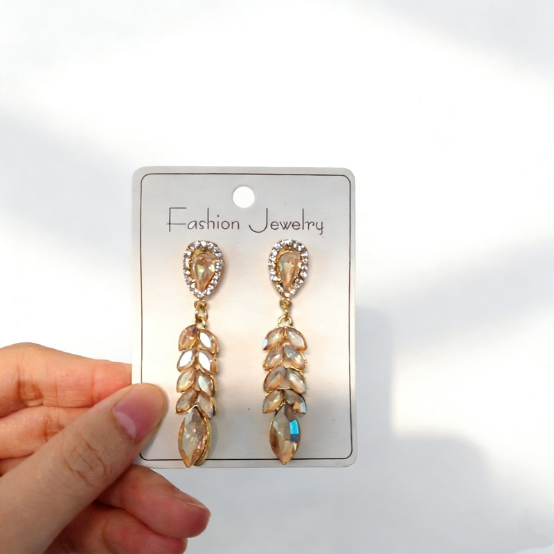 Colorful diamond tassel wheat ear long earrings, fashionable and high-end, exaggerated party statement earrings