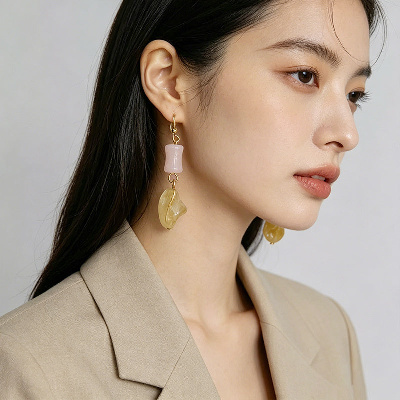 New Chinese-style red pendant pink bamboo earrings, versatile and elegant, traditional Chinese style earrings