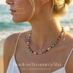 Handmade Colorful Crystal & Freshwater Pearl Beaded Necklace, Rainbow Gemstone Choker Gift for her