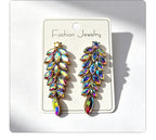 Diamond-studded leaf long tassel multi-color crystal earrings, evening style accessories