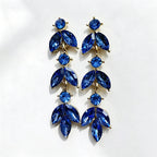 Leaf-shaped colorful diamond long earrings marquise-shaped rhinestones, suitable for pairing with dresses, creating a light and luxurious atmosphere