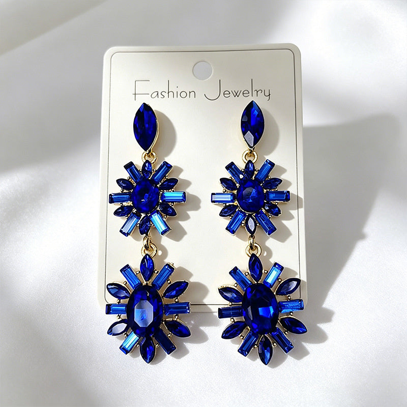 Multi-color rhinestone flower earrings, light luxury and versatile