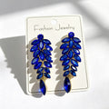 Diamond-studded leaf long tassel multi-color crystal earrings, evening style accessories