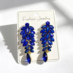 Diamond-studded leaf long tassel multi-color crystal earrings, evening style accessories