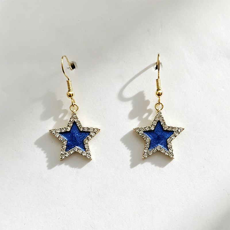 Star-shaped alloy jewelry set with colored diamond inlays oil-drip color scheme, women's necklace and earrings