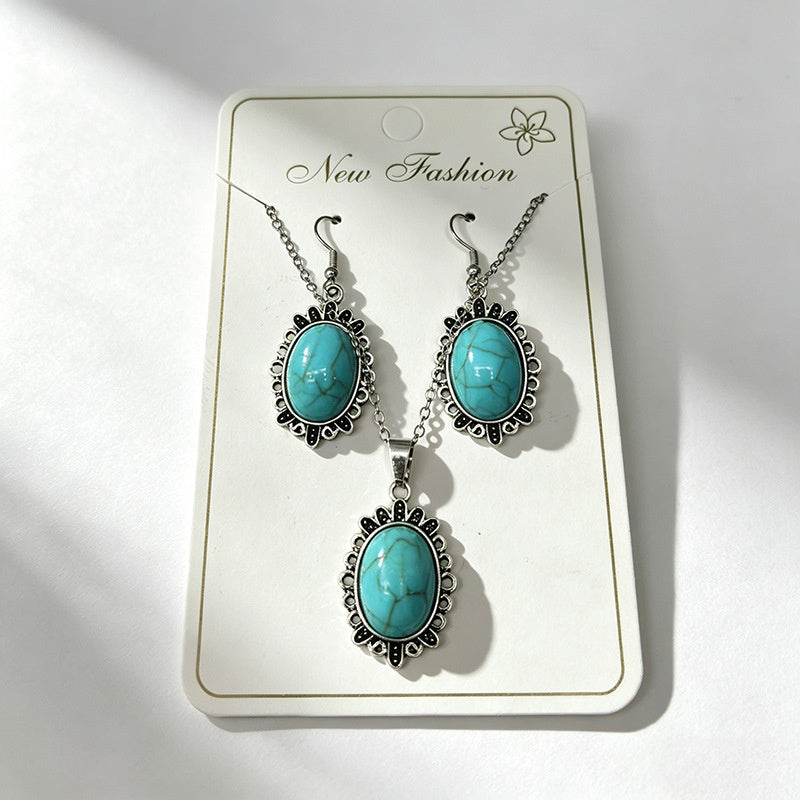 Distressed turquoise earring and necklace set, distressed alloy jewelry, bohemian style accessories